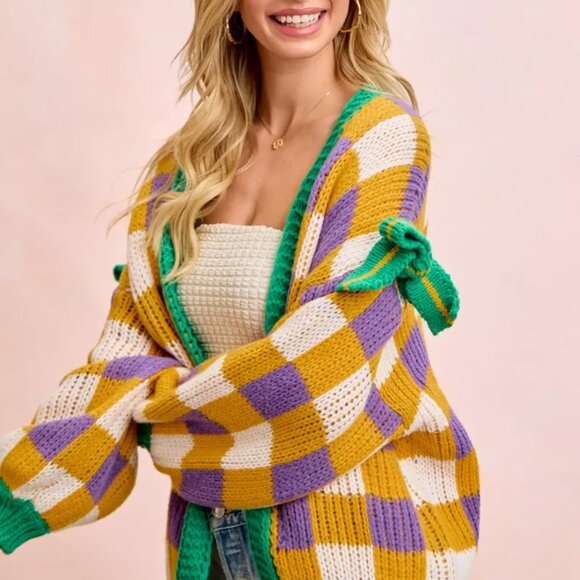 BiBi Mardigras Checker Board Front Open Cardigan - Picture 12 of 16